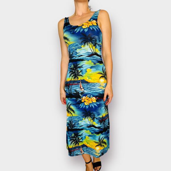 90s Beach Print Maxi Dress - Picture 2 of 5